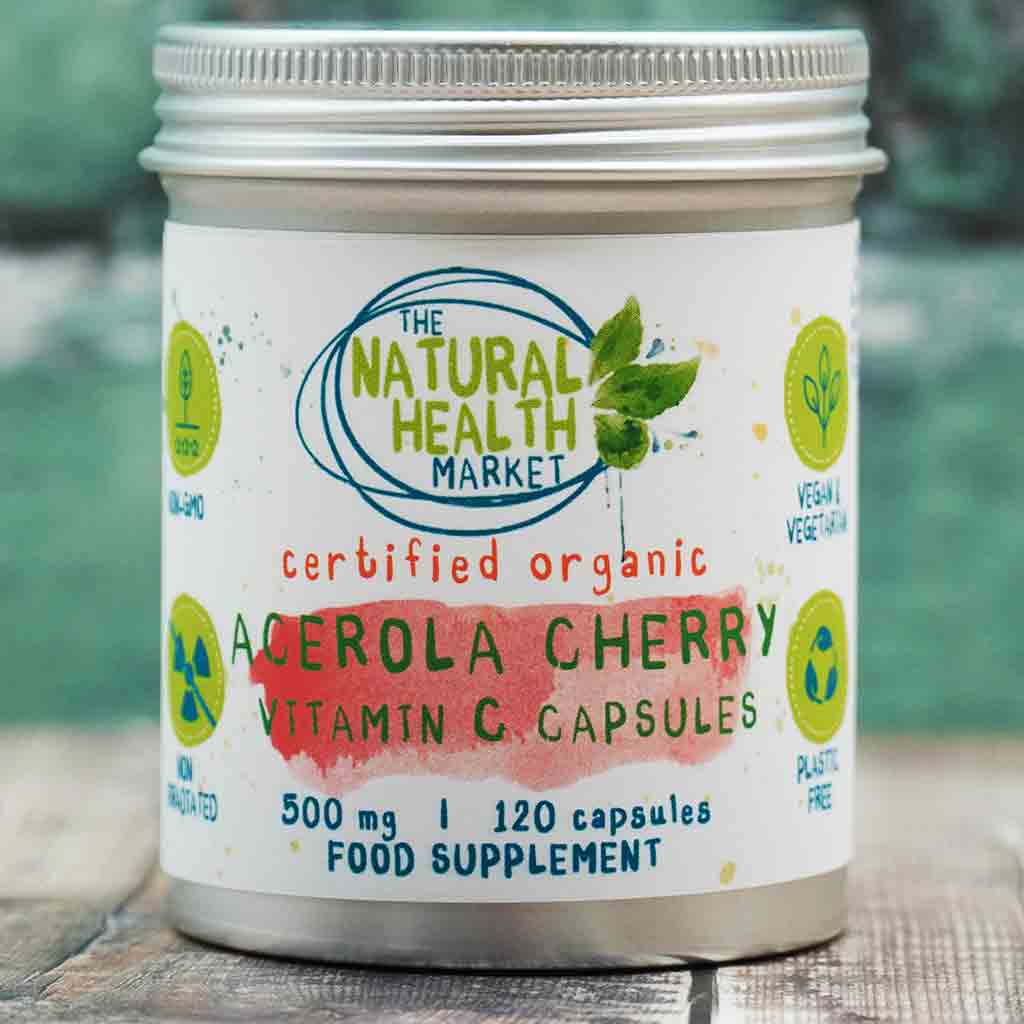 Organic Acerola Cherry Vitamin C Capsules - 120 Capsule TIN By The Natural Health Market