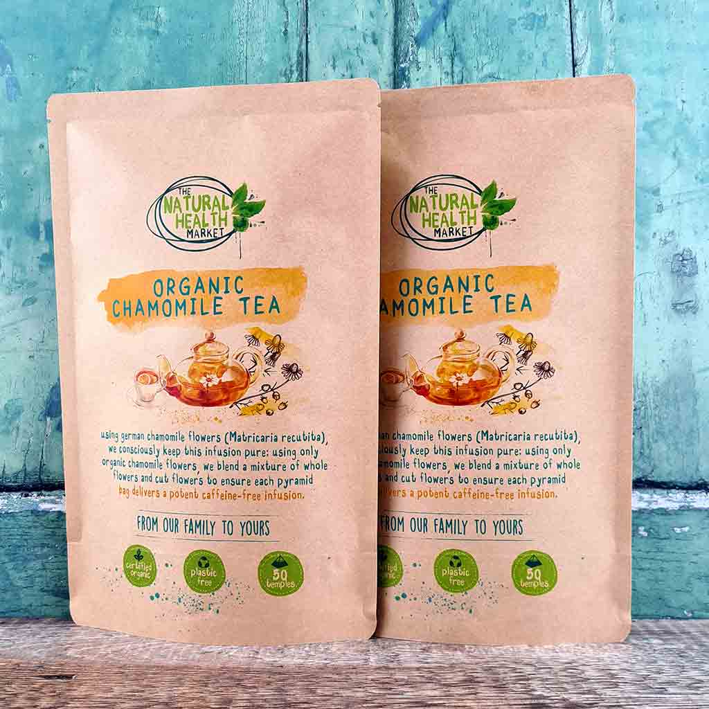 Chamomile Tea Bags 100 Pack By The Natural Health Market - organic chamomile tea in plastic free packaging
