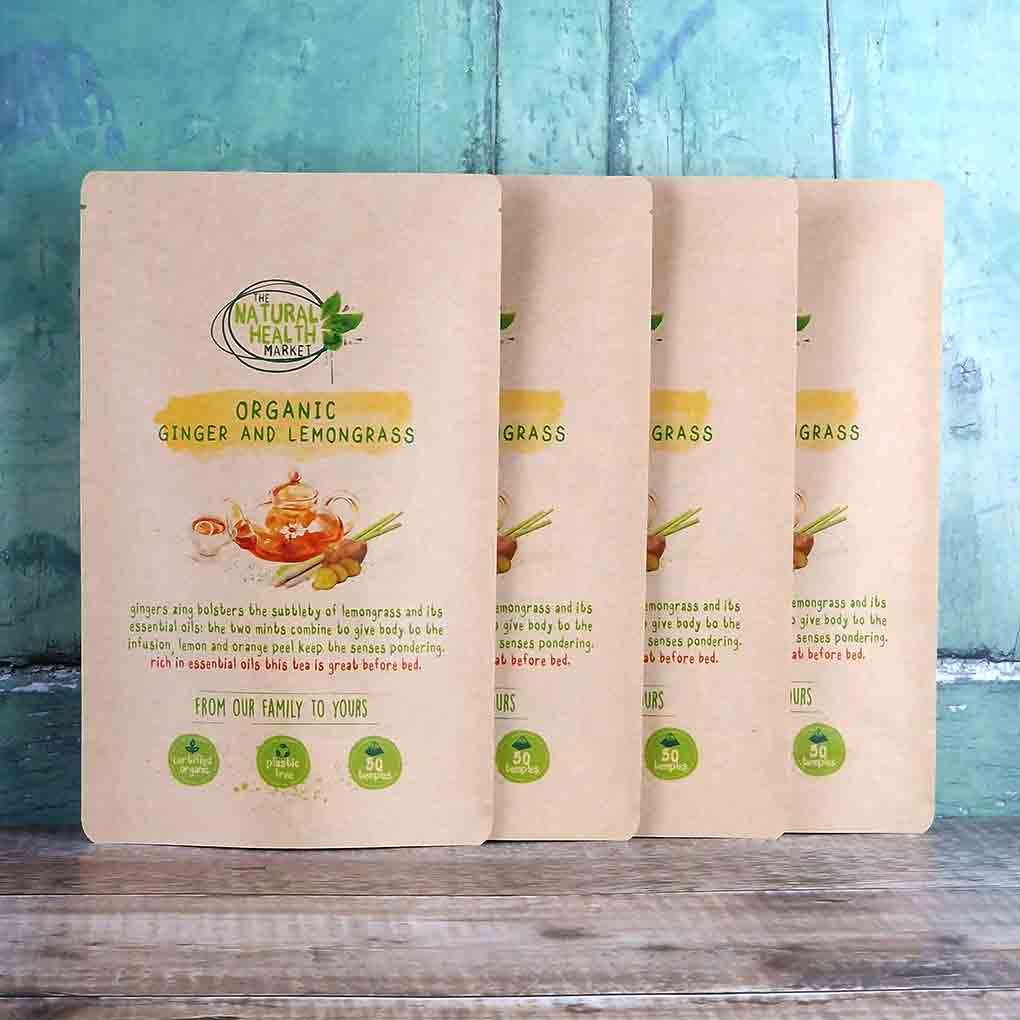 Organic Ginger and Lemongrass Tea Bags  - 200 pyramid bag pack by The Natural Health Market