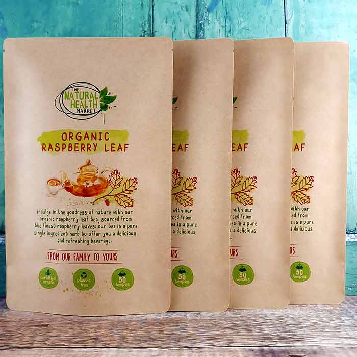 Organic Raspberry Leaf Tea Bags 200 temples 4 x 50 packs by The Natural Health Market