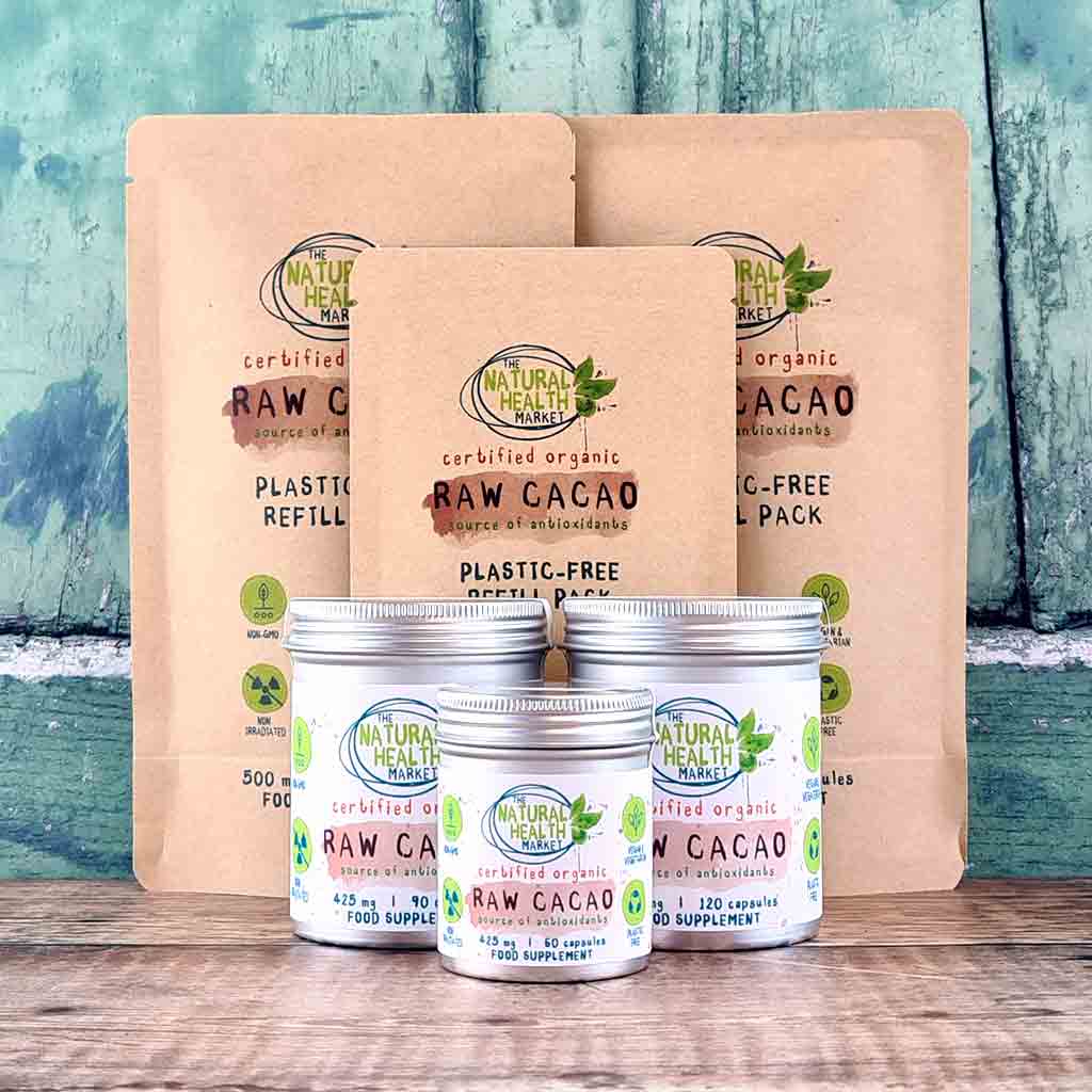 Organic Raw Cacao Capsules - Tin and Pouch By The Natural Health Market