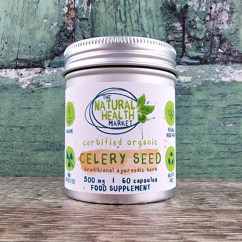 Organic Celery Seed Capsules 500mg 60 Capsule Tin by The Natural Health market
