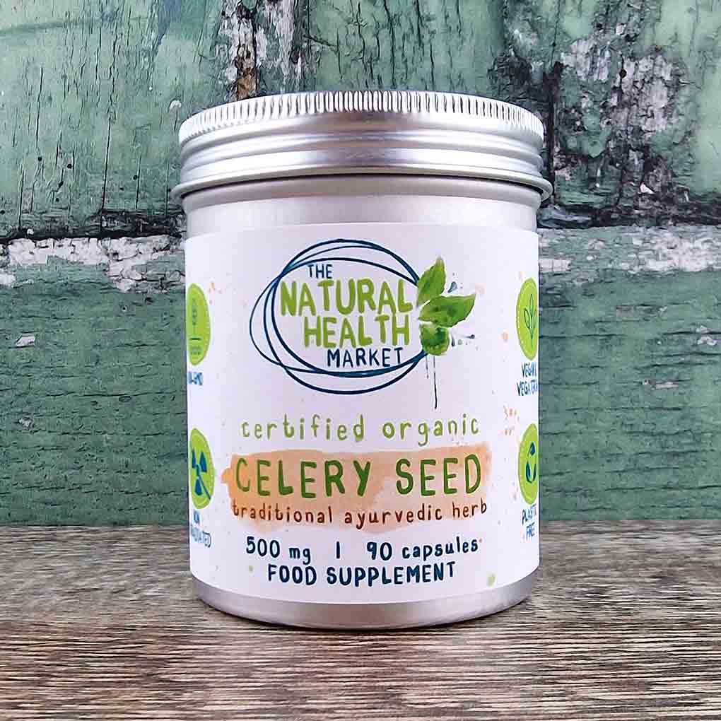 Organic Celery Seed Capsules 500mg 90 Capsule Tin by The Natural Health market