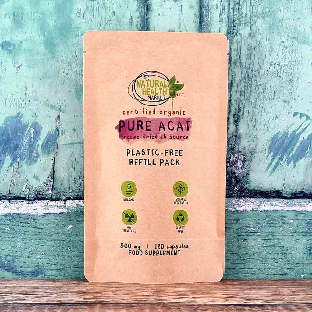 Pure Acai Capsules 500mg 120 Capsule Pouch Organic By The Natural Health Market - Plastic Free Product