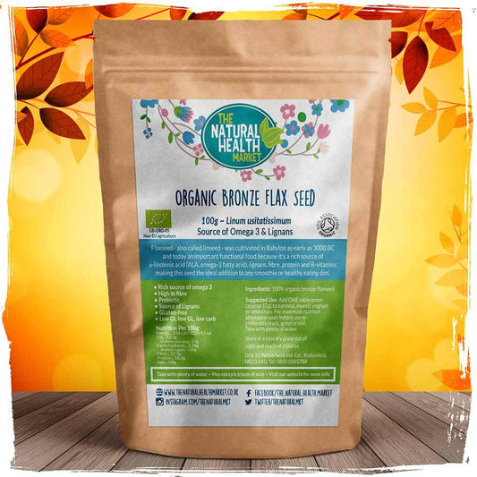 Organic bronze flaxseed 100g by The Natural Health Market