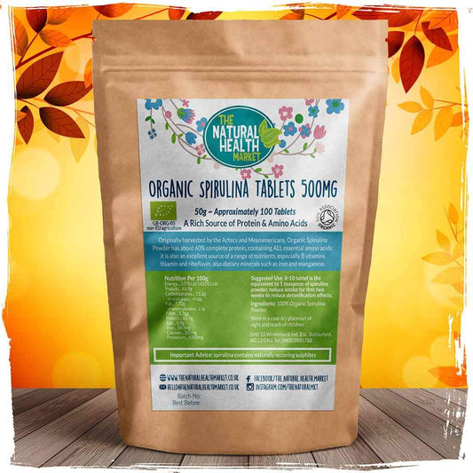 Organic Spirulina Tablets 500mg - 50g Pack by The Natural Health Market