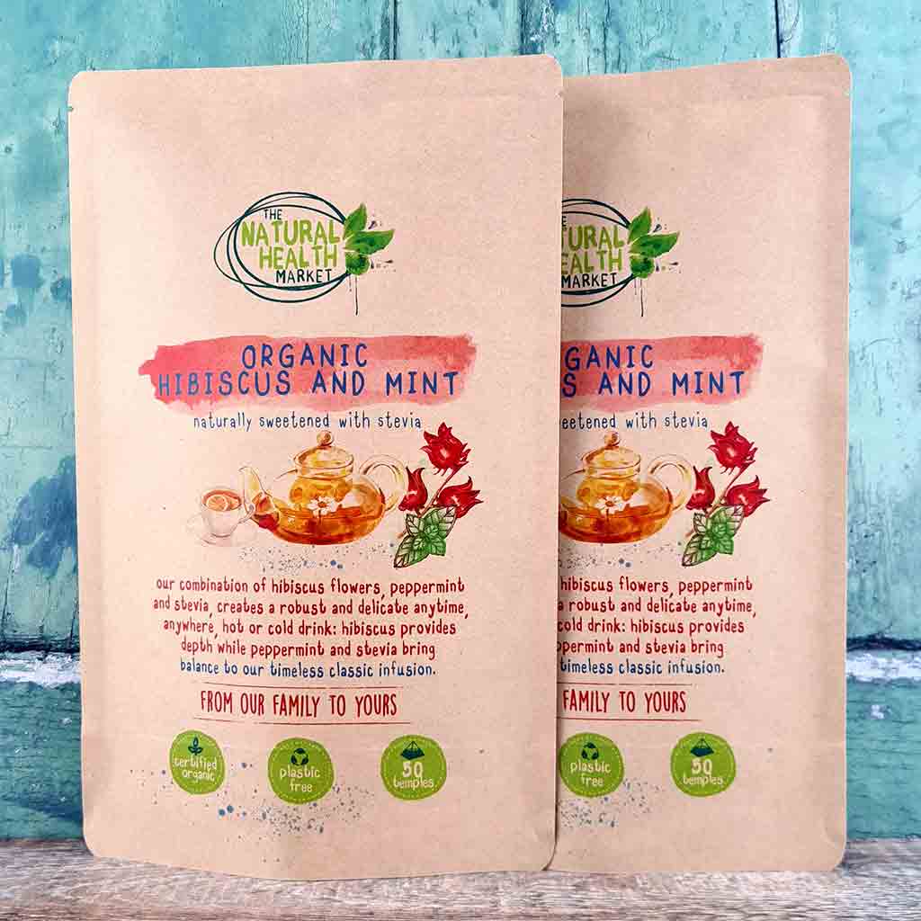  Hibiscus and Mint Tea Bags Organic By The Natural Health Market - 100 pack of herbal tea