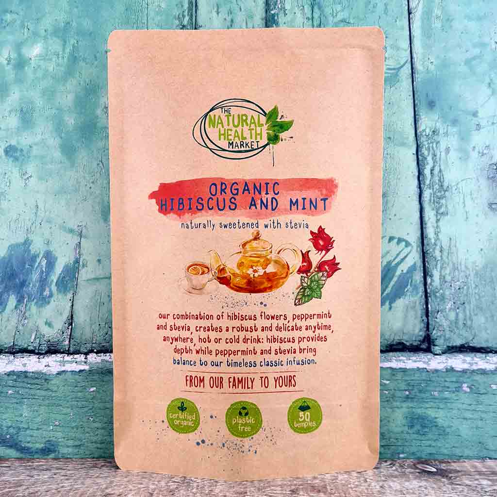  Hibiscus and Mint Tea Bags Organic By The Natural Health Market - 50 pack of herbal tea