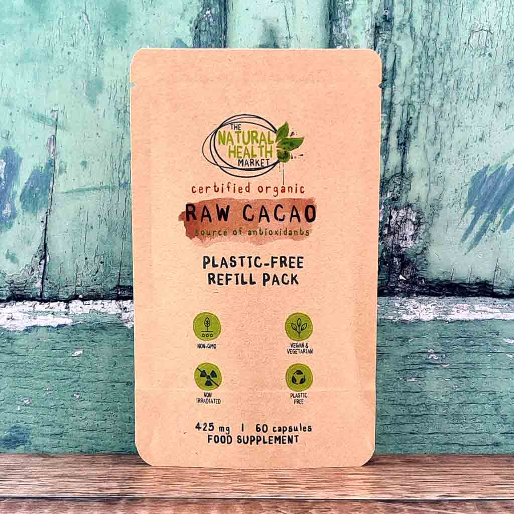 Organic Raw Cacao Capsules - 60 Capsule Pouch By The Natural Health Market
