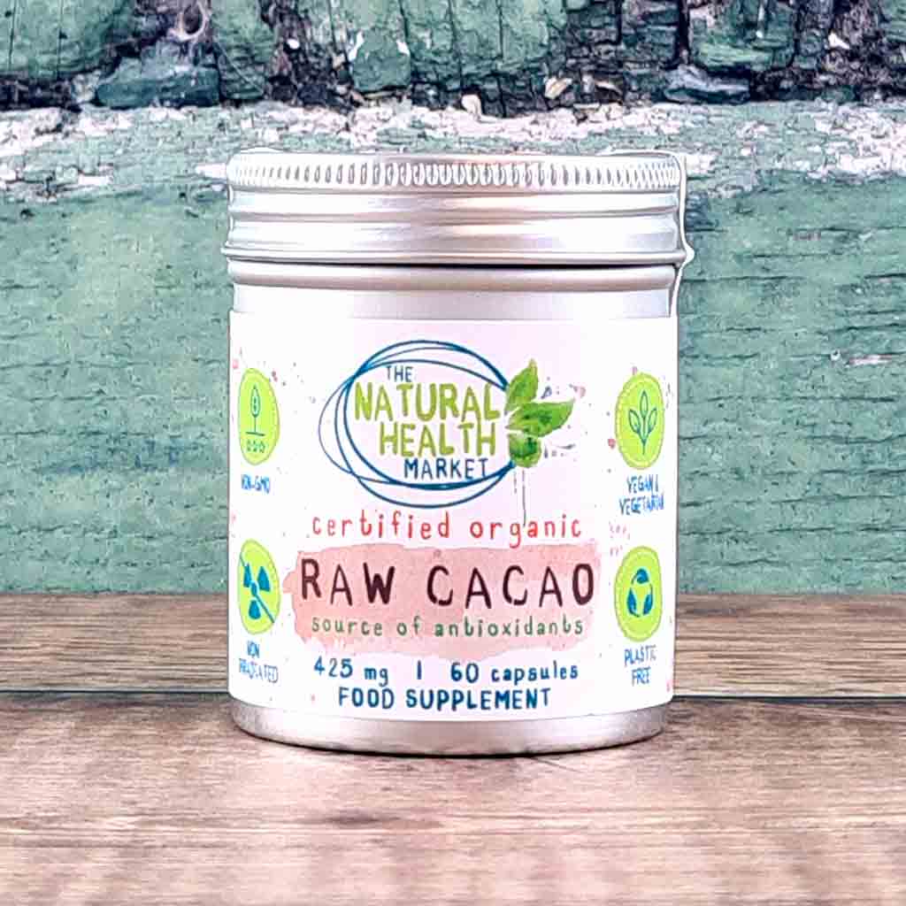 Organic Raw Cacao Capsules - 60 Capsule Tin By The Natural Health Market