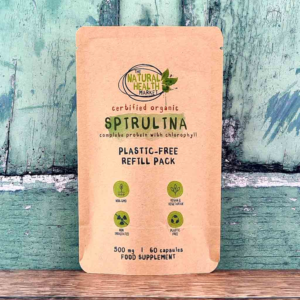 Organic Spirulina Capsules 500mg - 60 Capsule Pouch by The Natural Health Market