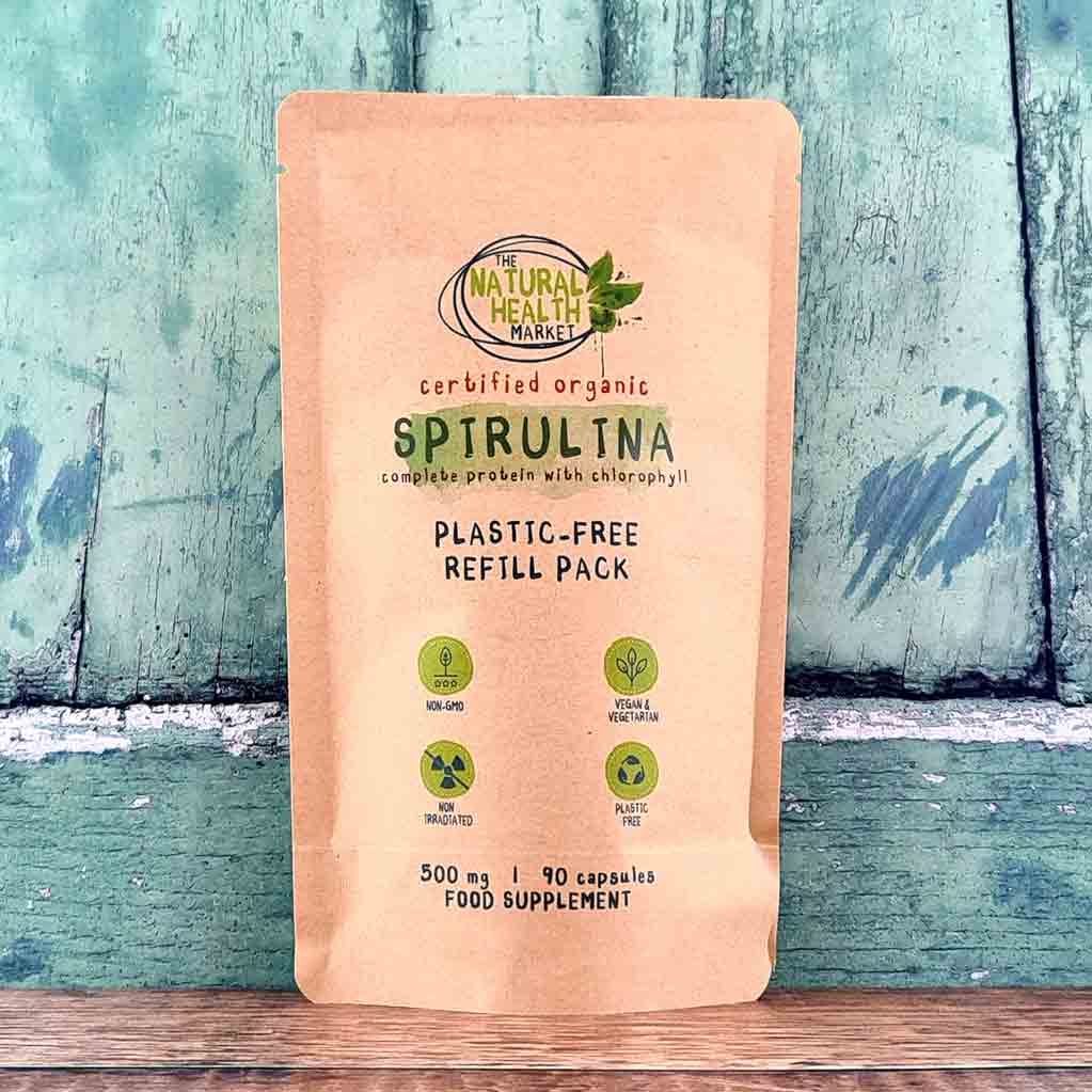 Organic Spirulina Capsules 500mg - 90 Capsule Pouch by The Natural Health Market