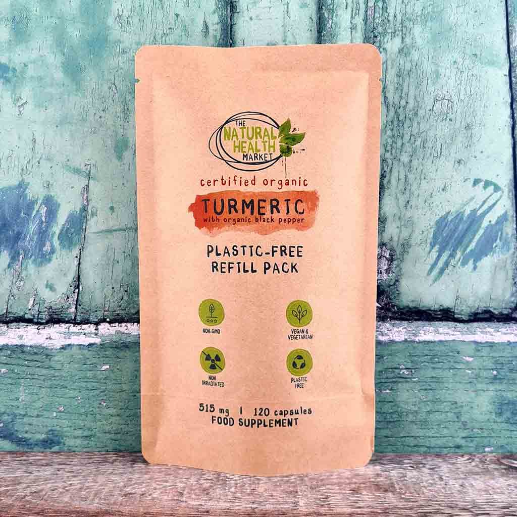 Plastic Free Organic Turmeric and Black Pepper 120 Capsules (Pouch)