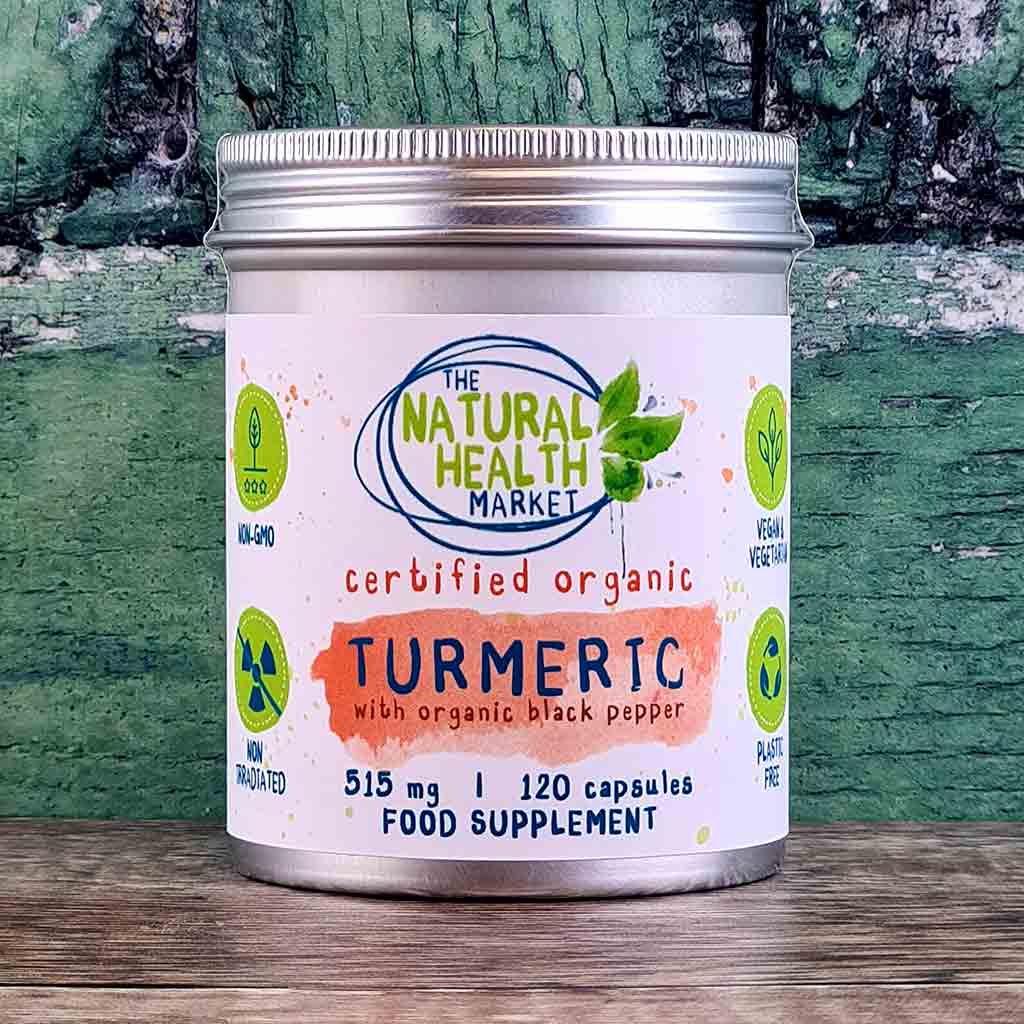 Plastic Free Organic Turmeric and Black Pepper 120 Capsules (Tin)