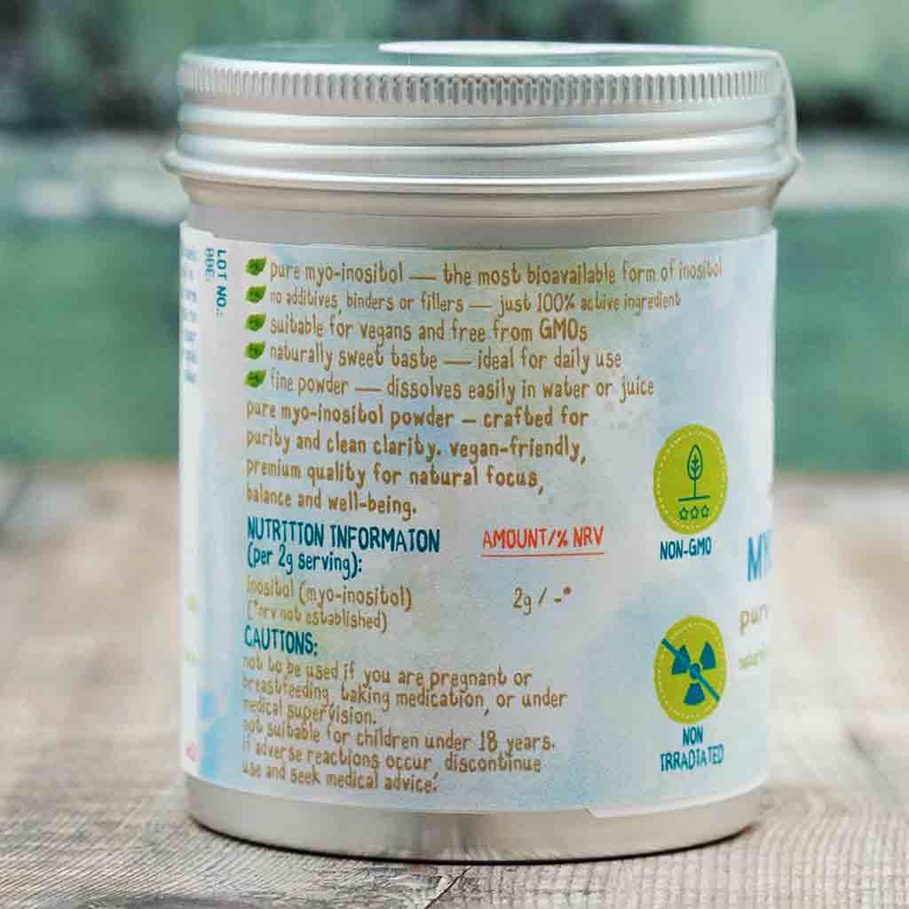 Container with nutritional information and labels on a natural background