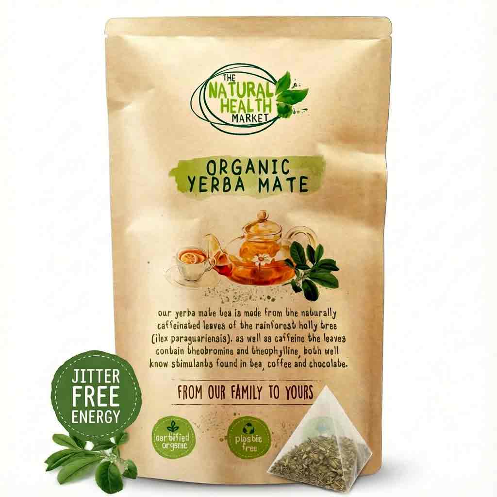 Bag of Organic Yerba Mate from The Natural Health Market on a white background