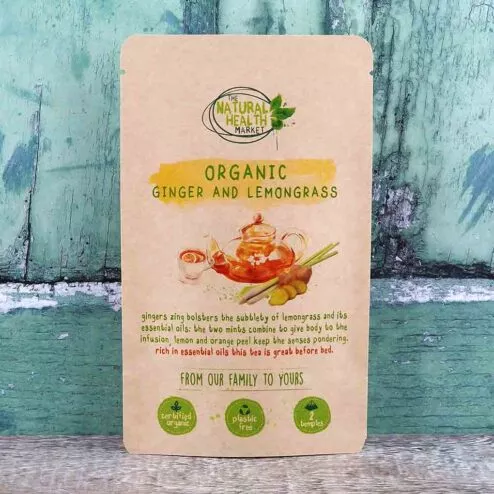 Organic ginger and lemongrass tea bags by The Natural Health Market - 2 bag pack.