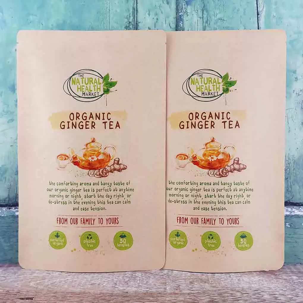 Organic ginger tea bags - 100 bags (2 x 50 bag packs) by The Natural Health Market.