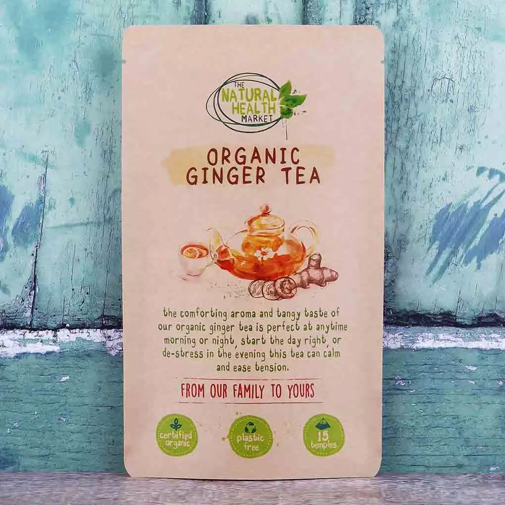 Organic ginger tea bags - 15 bags - by The Natural Health Market.