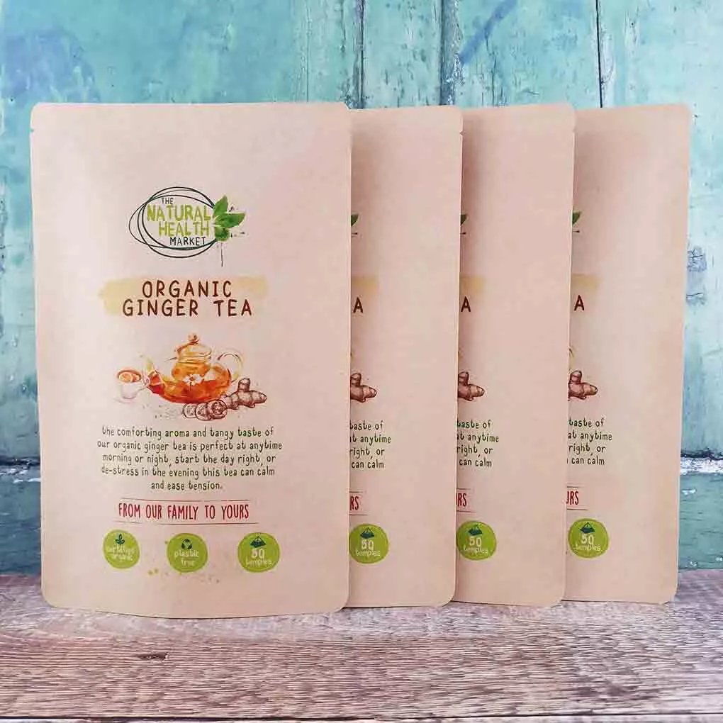 Organic ginger tea bags - 200 bags (4 x 50 bag packs) - by The Natural Health Market.