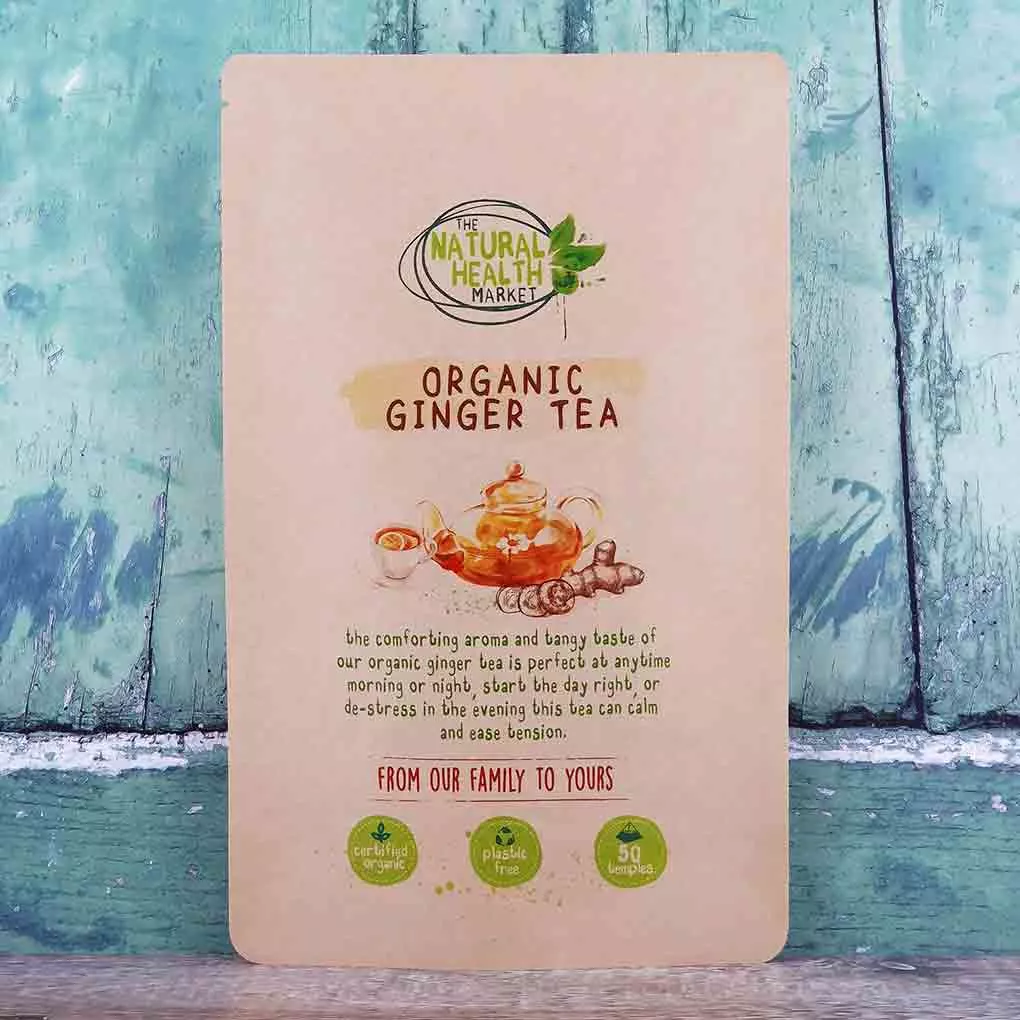 Organic ginger tea bags - 50 bags - by The Natural Health Market.