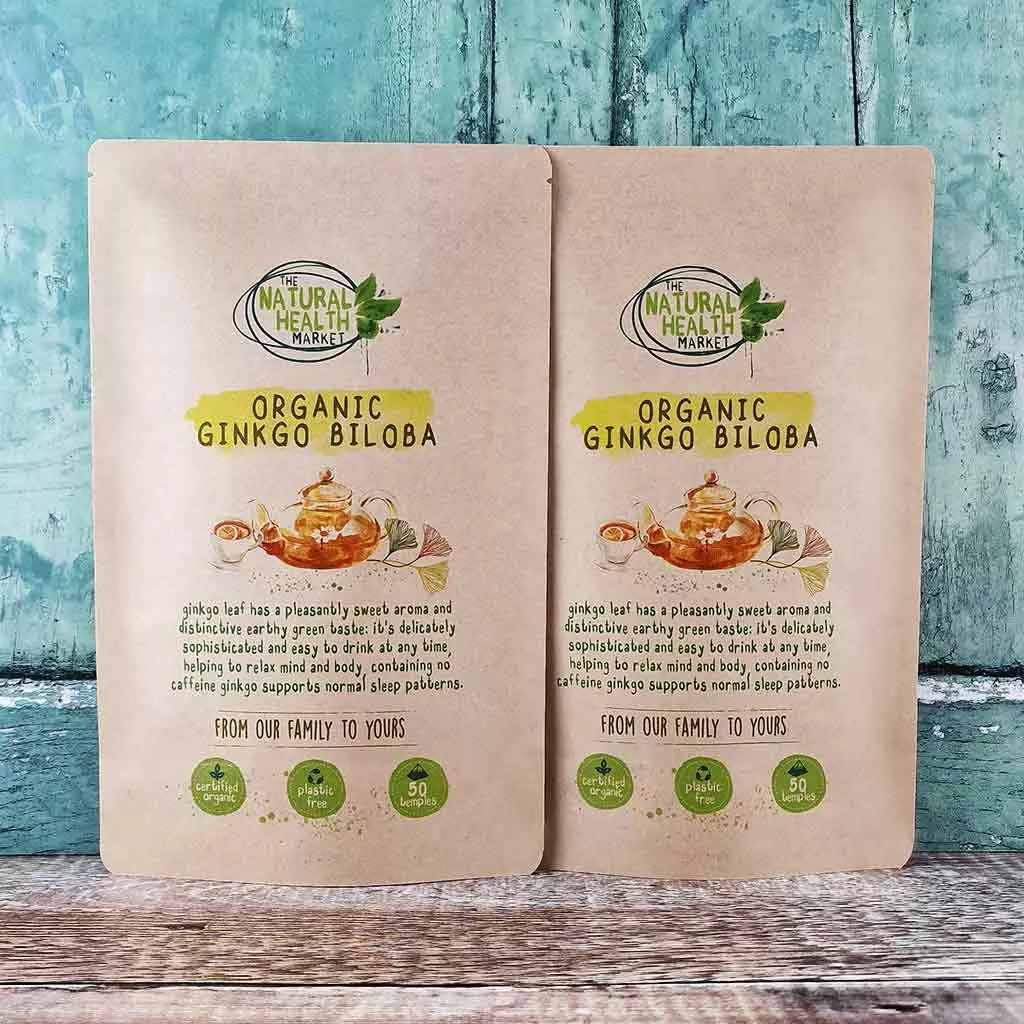 Organic Ginkgo Biloba tea bags by The Natural Health Market - 100 Tea Bag Pack.