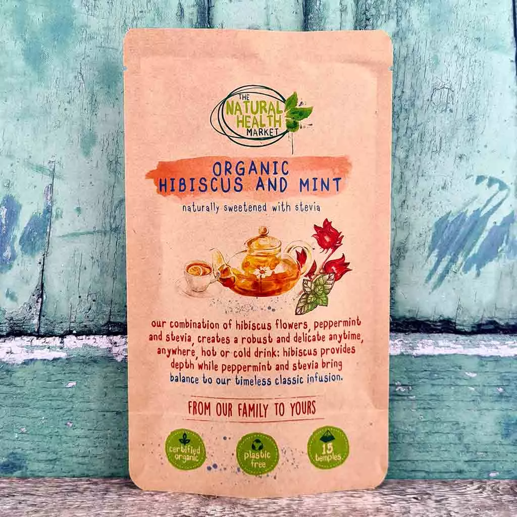 Organic Hibiscus and mint tea bags by The Natural Health market - 15 tea bag pack.