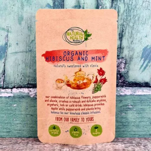 Organic Hibiscus and mint tea bags by The Natural Health market - 2 tea bag pack.