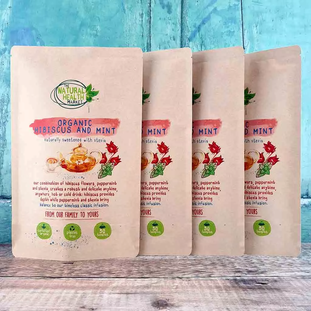 Organic Hibiscus and mint tea bags by The Natural Health market - 200 tea bag pack.