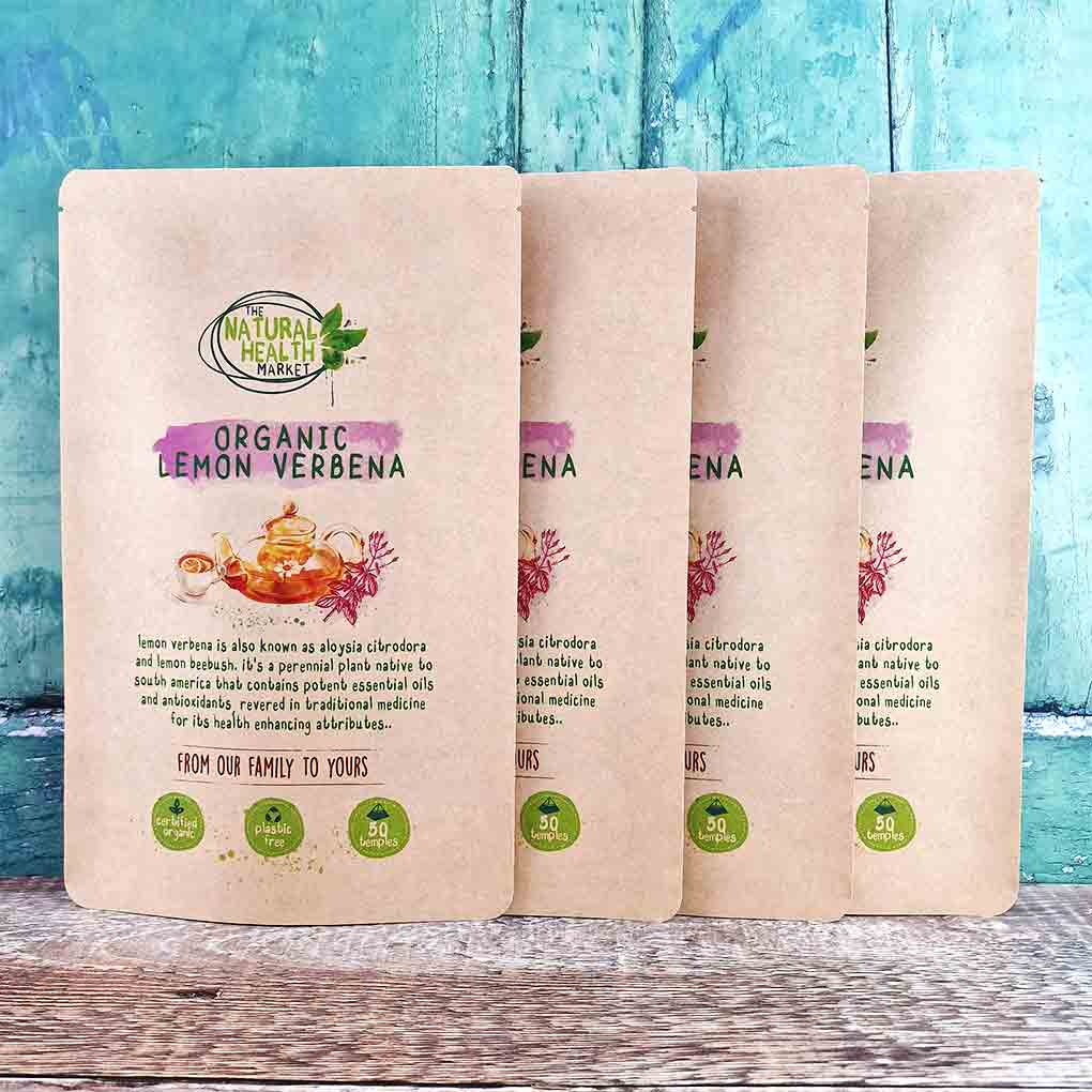 Organic lemon verbena tea bags - 200 bag pack - plastic free packaging.