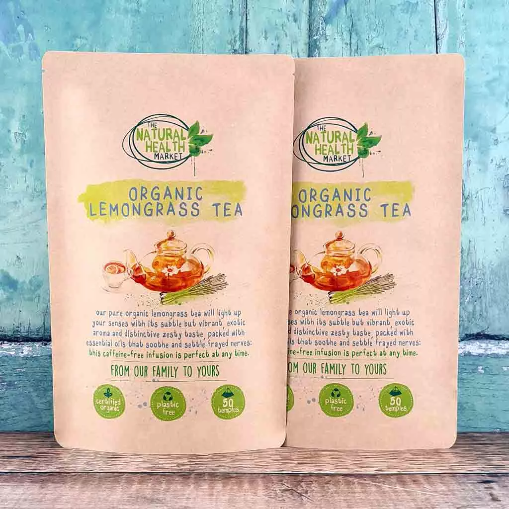 Organic Lemongrass Tea Bags - 100 tea bag pack - by The Natural Health Market.