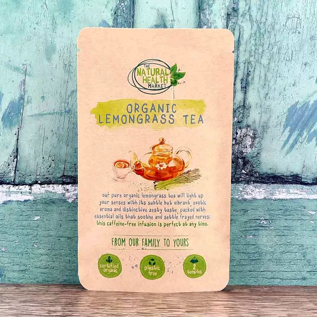 Organic Lemongrass Tea Bags - 2 tea bag pack - by The Natural Health Market.