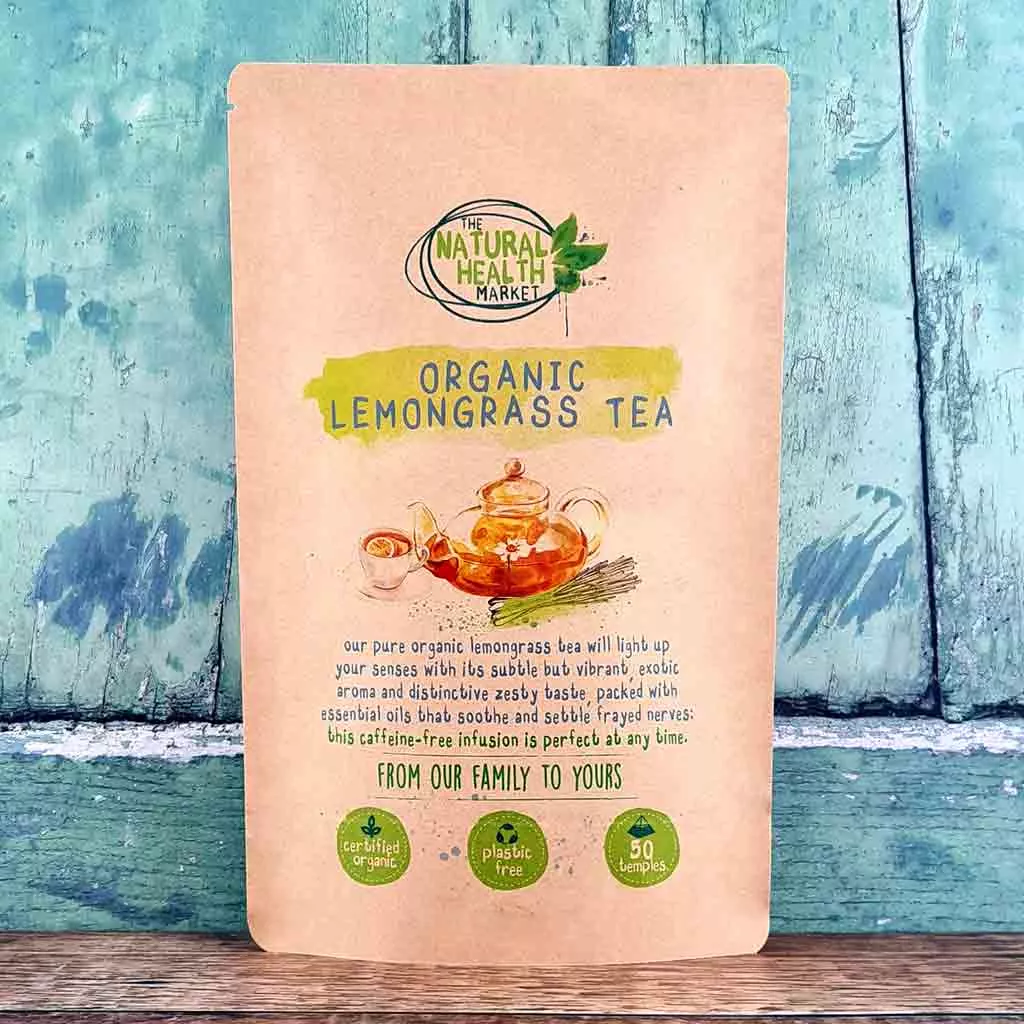 Organic Lemongrass Tea Bags - 50 tea bag pack - by The Natural Health Market.