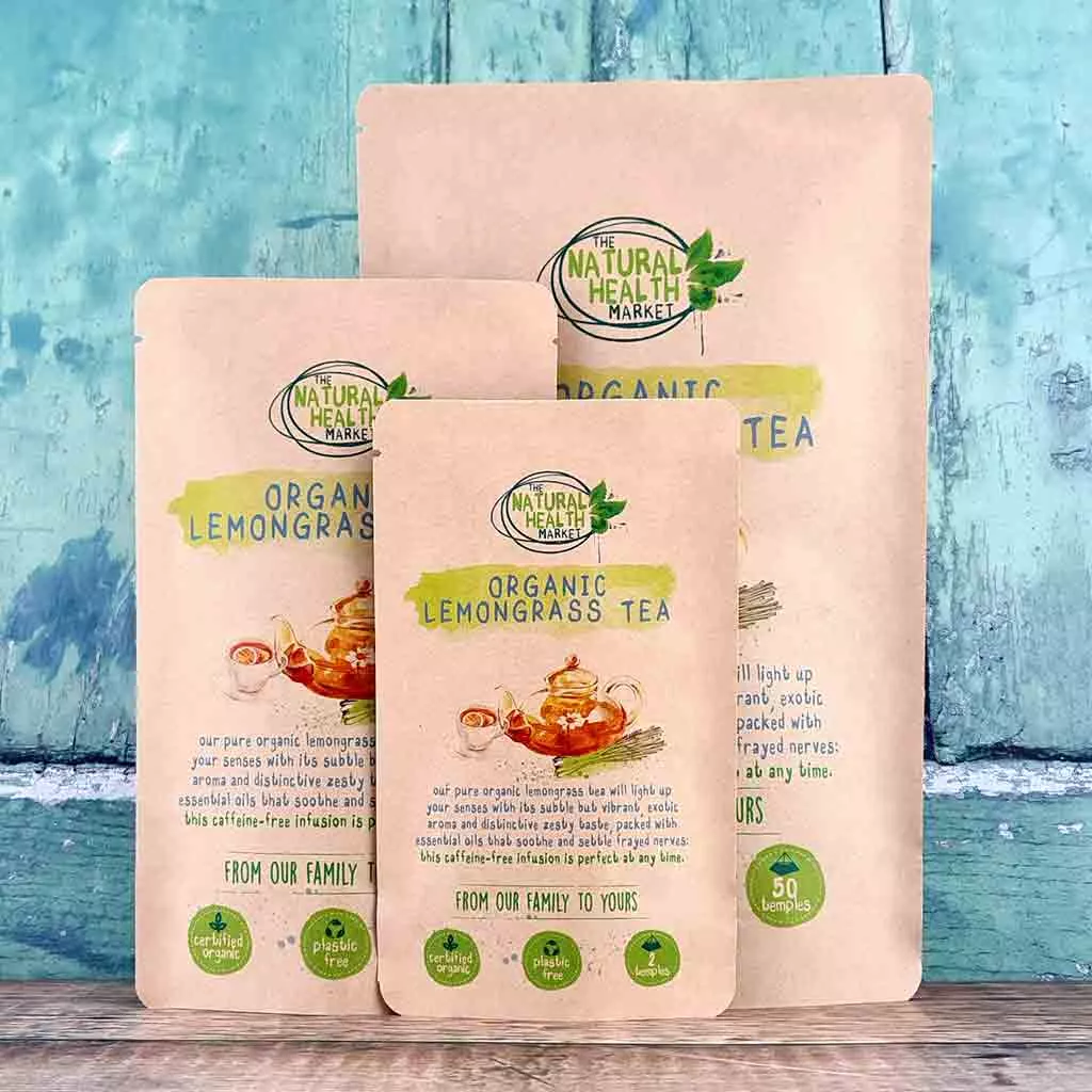 Organic Lemongrass Tea Bags - All sizes - by The Natural Health Market.