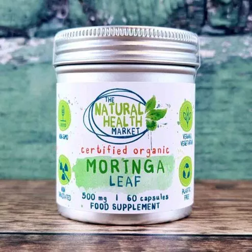 Organic Moringa Capsules 500mg 60 capsule tin by The Natural Health Market.