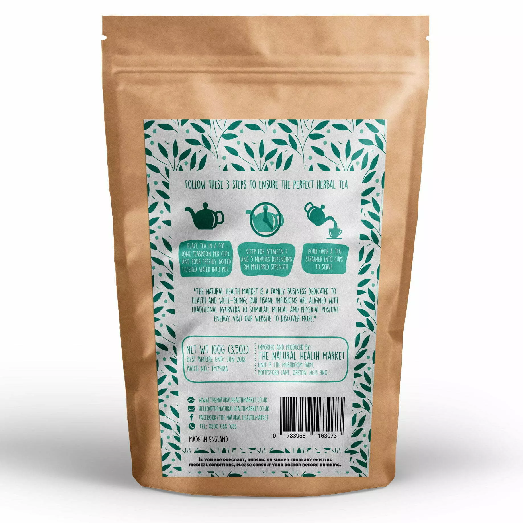 Peppermint tea - Loose Leaf Herbal Tea by The Natural Health Market. 100g pack.