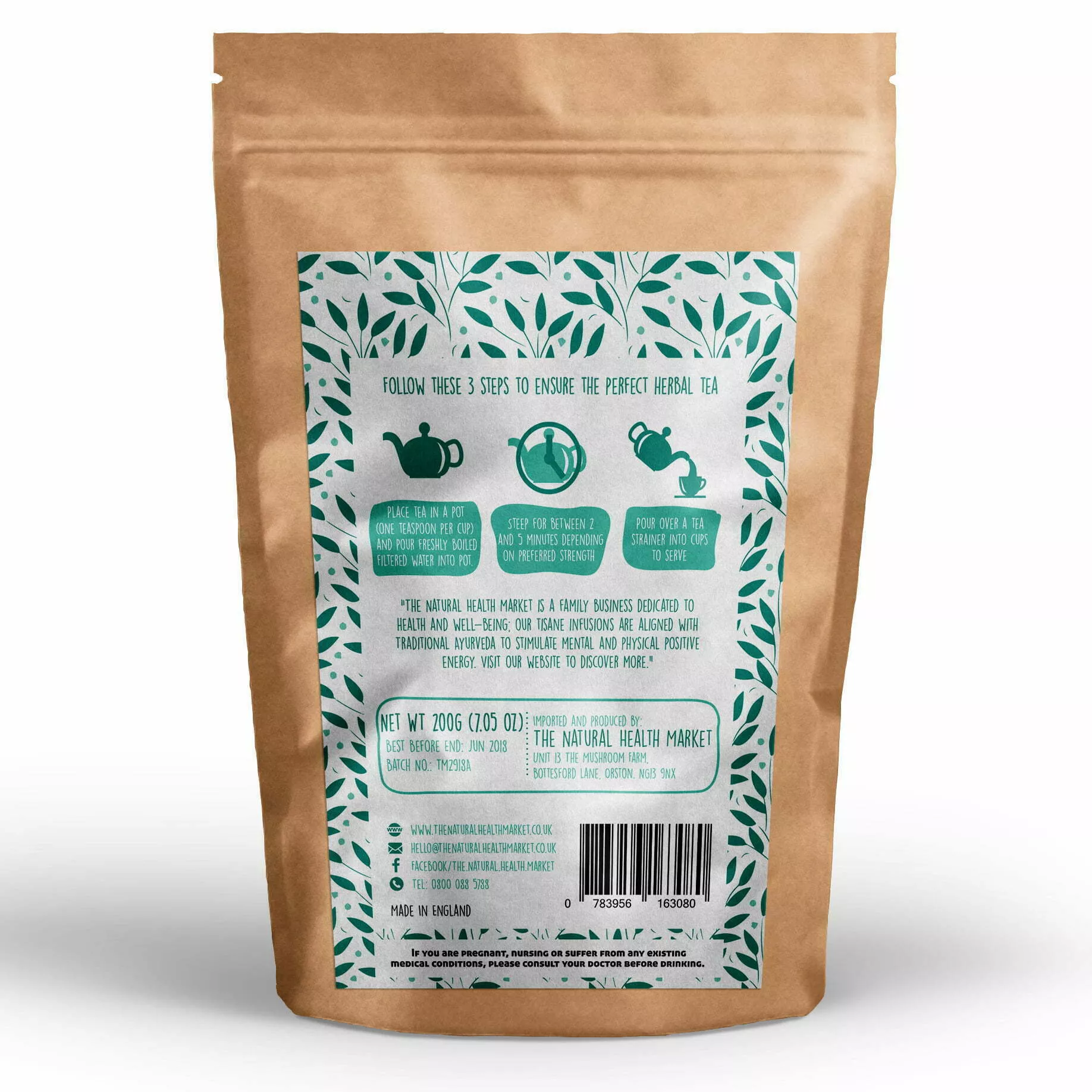Peppermint tea - Loose Leaf Herbal Tea by The Natural Health Market. 200g pack.