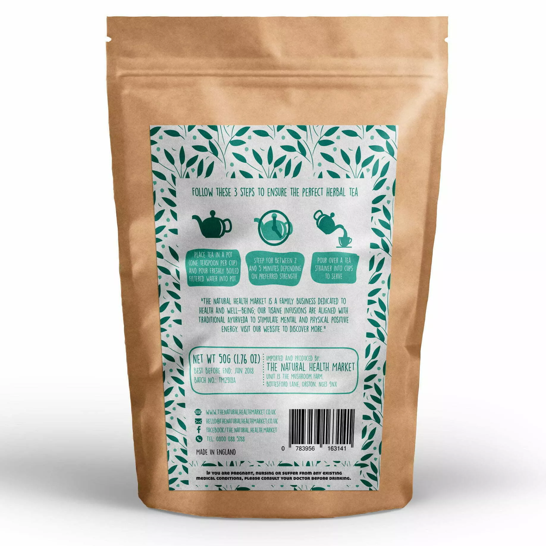 Peppermint tea - Loose Leaf Herbal Tea by The Natural Health Market. 50g pack.