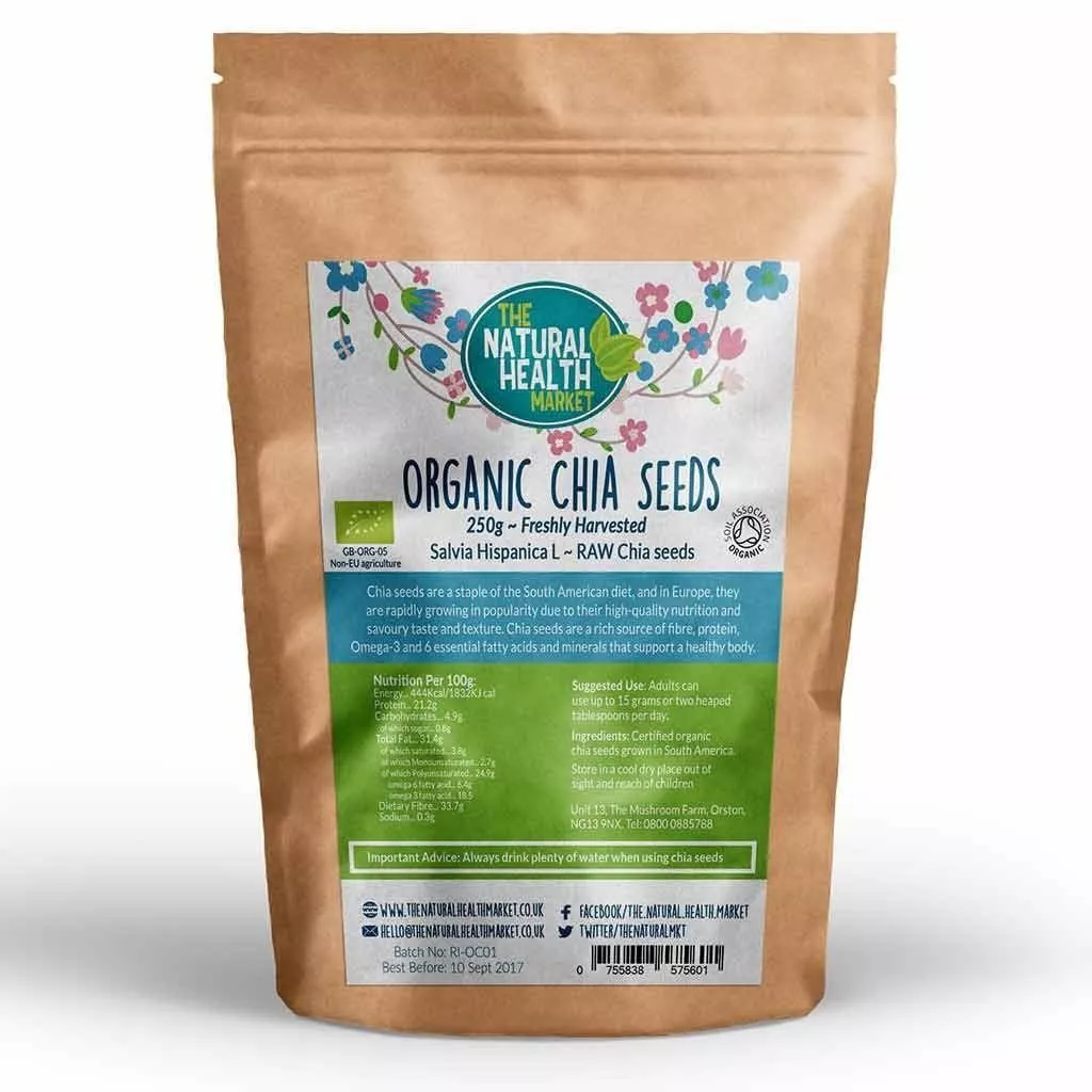 Organic Chia Seeds by The Natural Health Market - 250g pack.