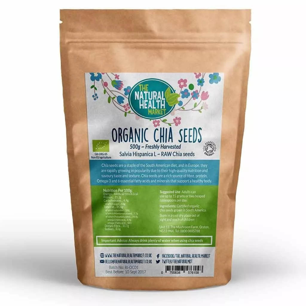 Organic Chia Seeds by The Natural Health Market - 500g pack.