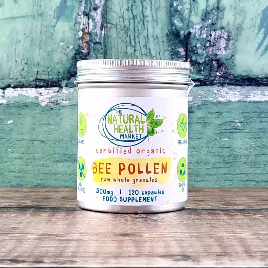 Organic Bee Pollen Capsules 120 Capsule Tin By The Natural Health Market