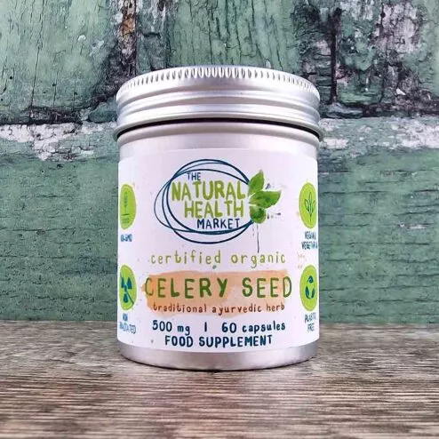 Organic celery seed capsules 500mg by The Natural Health Market - 60 capsule tin.