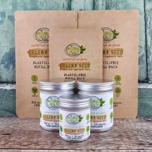 Organic celery seed capsules 500mg by The Natural Health Market - All sizes.