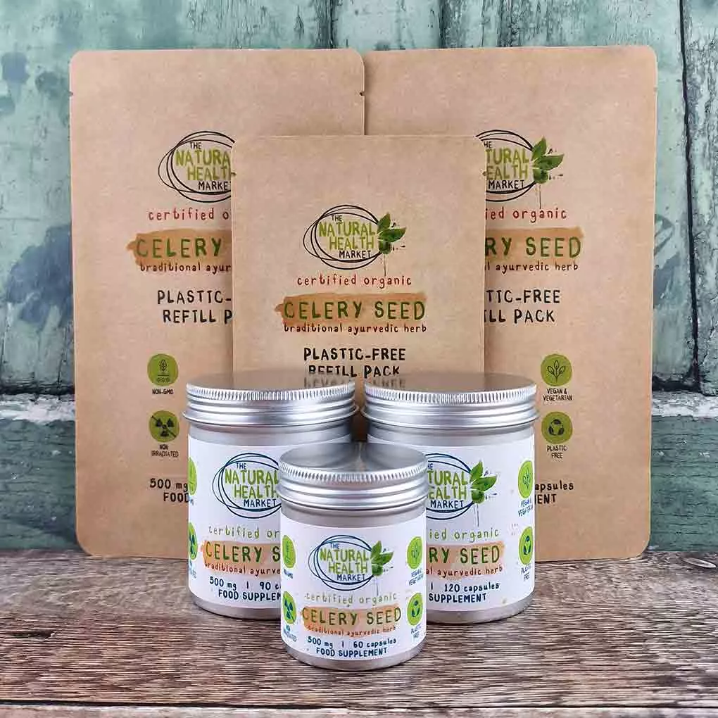 Organic celery seed capsules 500mg by The Natural Health Market - All sizes.