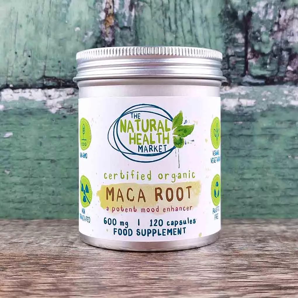 Organic Maca Root Capsules 600mg by The Natural Health Market - 120 tin.