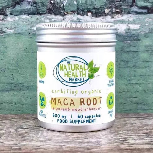 Organic Maca Root Capsules 600mg by The Natural Health Market - 60 tin.