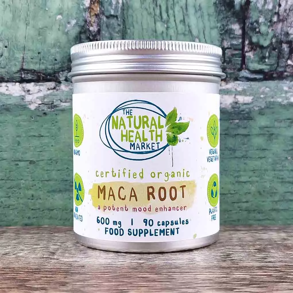 Organic Maca Root Capsules 600mg by The Natural Health Market - 90 tin.