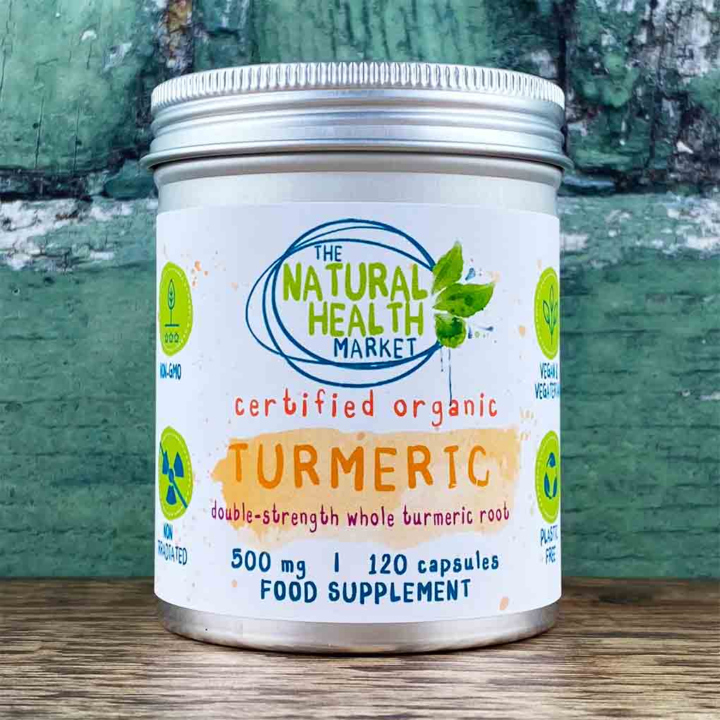Organic Turmeric Capsules 500mg (Double Strength Curcumin) by The natural Health Market - 120 tin.