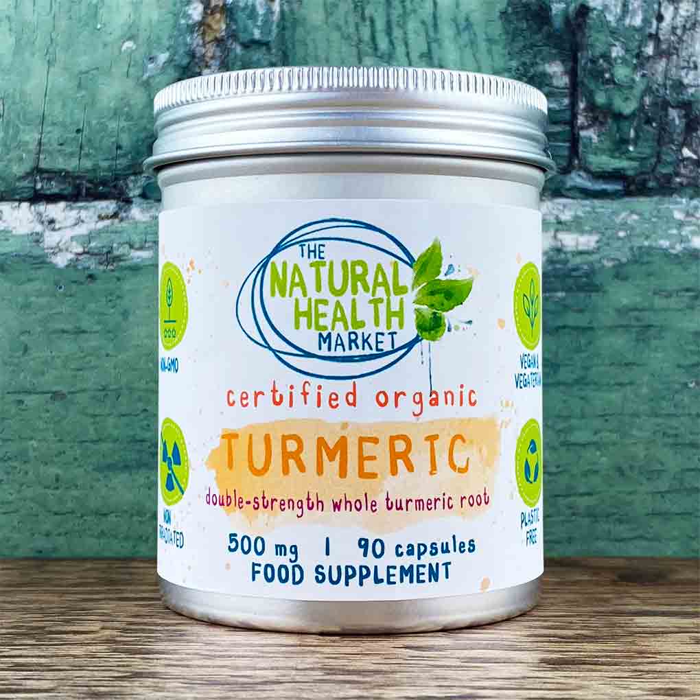 Organic Turmeric Capsules 500mg (Double Strength Curcumin) by The natural Health Market - 90 tin.