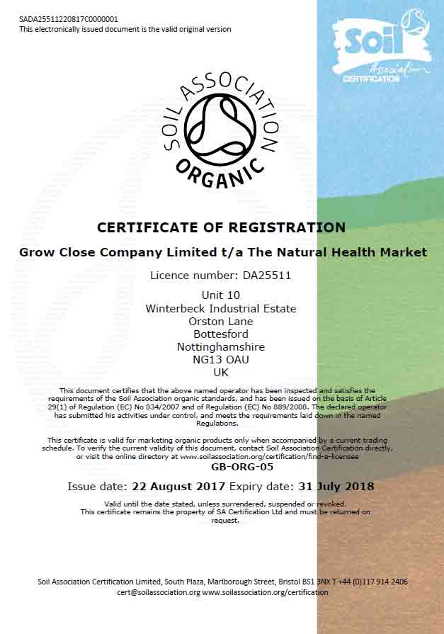 The Natural Health Market Soil Association organic license 2018